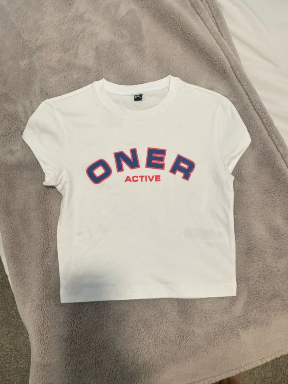 Oner Active White Crop Tee with Blue Logo - Picture 2 of 4
